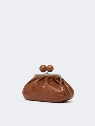 Medium crocodile-print leather pasticcino bag, red brown