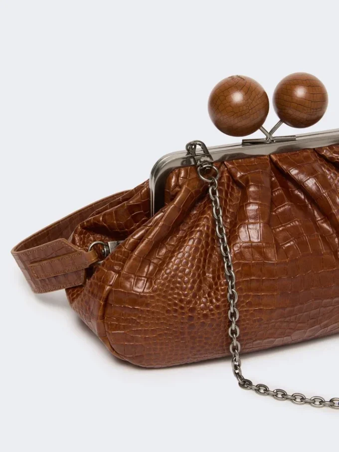 Medium crocodile-print leather pasticcino bag, red brown