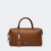 Medium natural leather bowler bag, amber brown