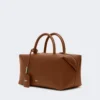 Medium natural leather bowler bag, amber brown