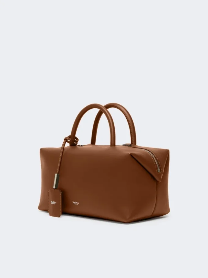 Medium natural leather bowler bag, amber brown