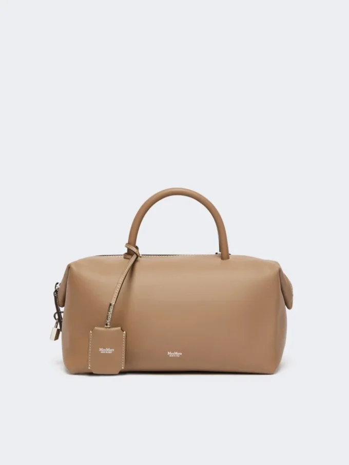 Medium natural leather bowler bag, mud