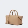 Medium natural leather bowler bag, mud