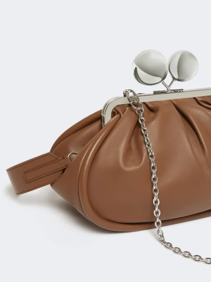Medium pasticcino bag in glossy nappa leather, tobacco