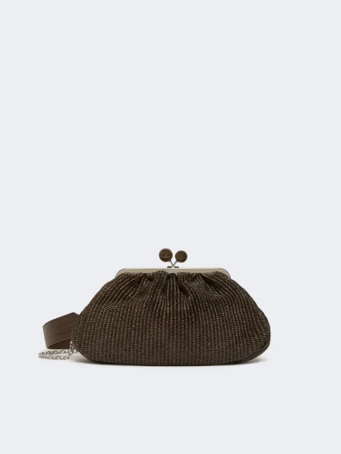 Medium raffia-effect pasticcino bag, dark brown