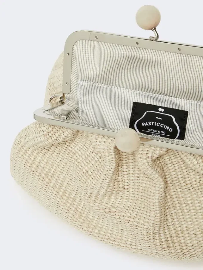 Medium raffia-effect pasticcino bag, turtledove Medium raffia-effect pasticcino bag, turtledove