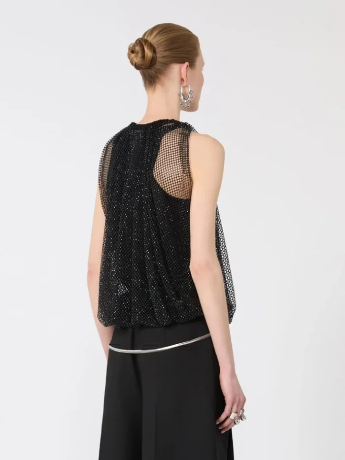 Mesh top with crystals, black Mesh top with crystals, black