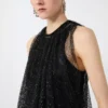 Mesh top with crystals, black Mesh top with crystals, black