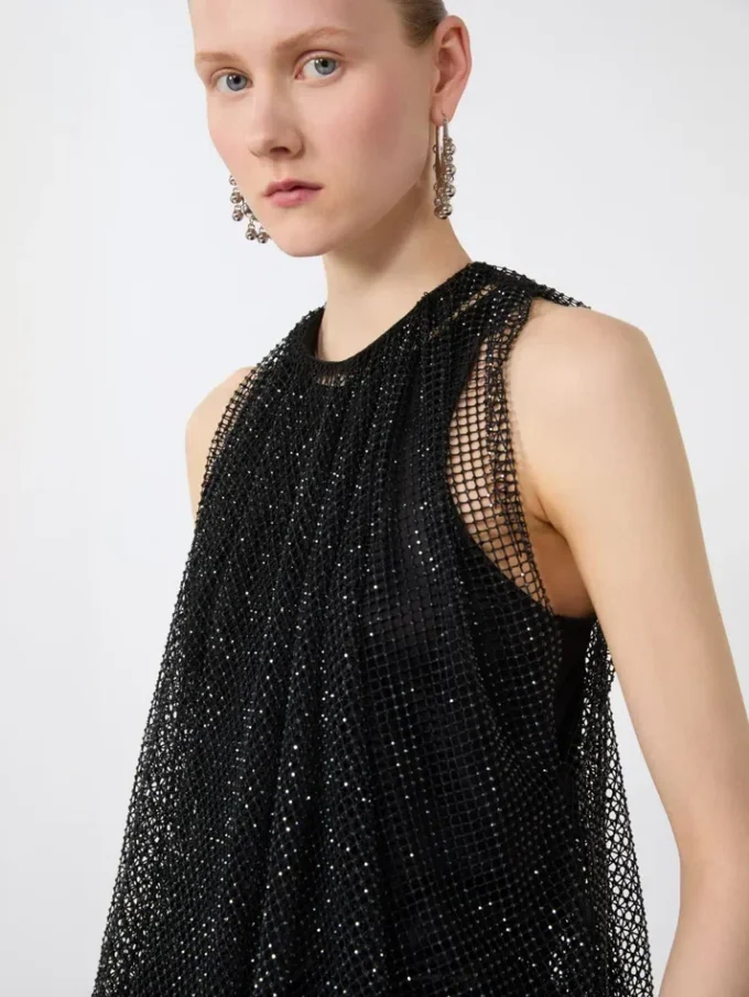 Mesh top with crystals, black Mesh top with crystals, black