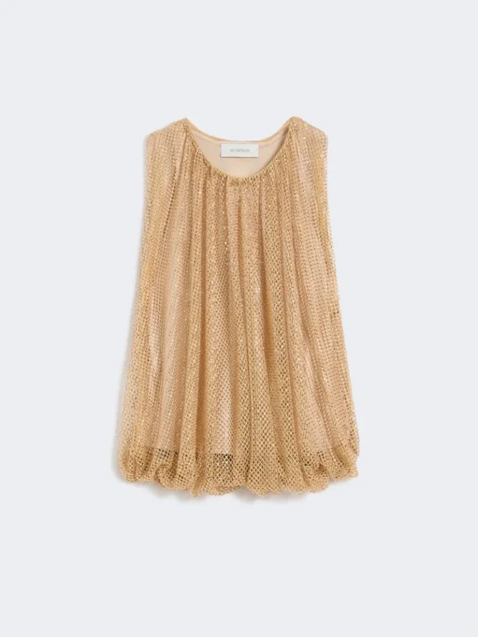 Mesh top with crystals, camel