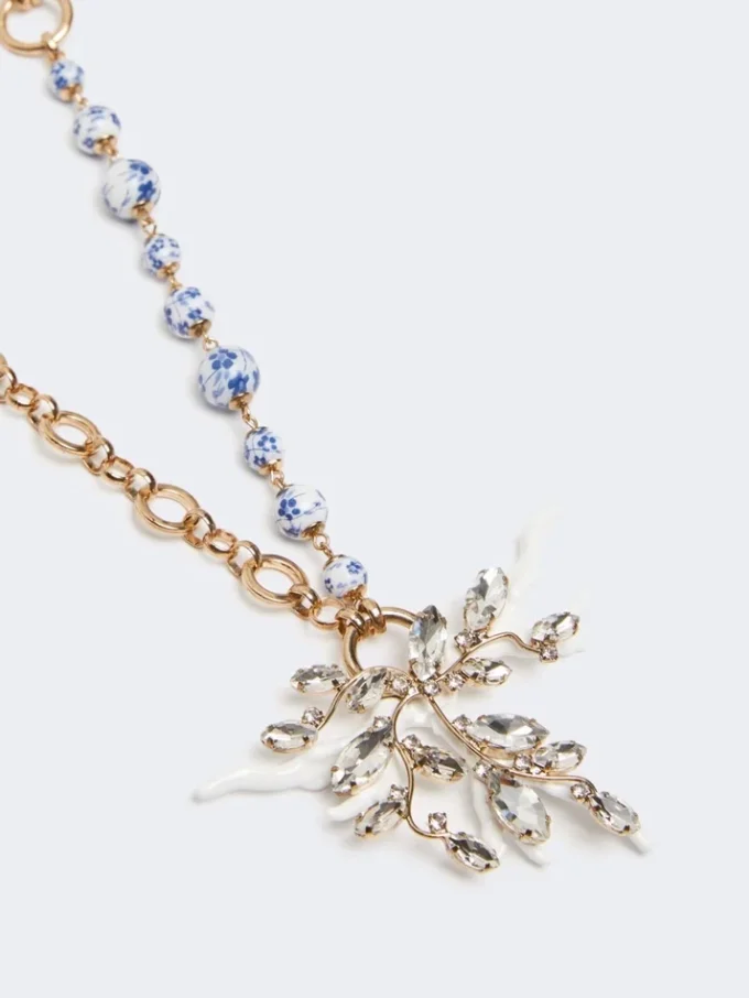 Metallic and ceramic chain necklace, gold