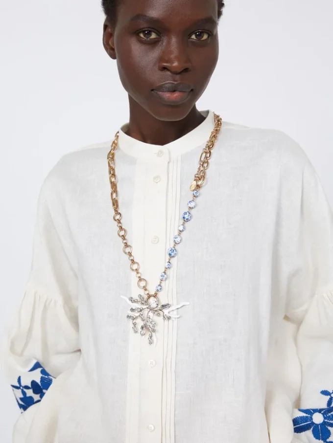 Metallic and ceramic chain necklace, gold