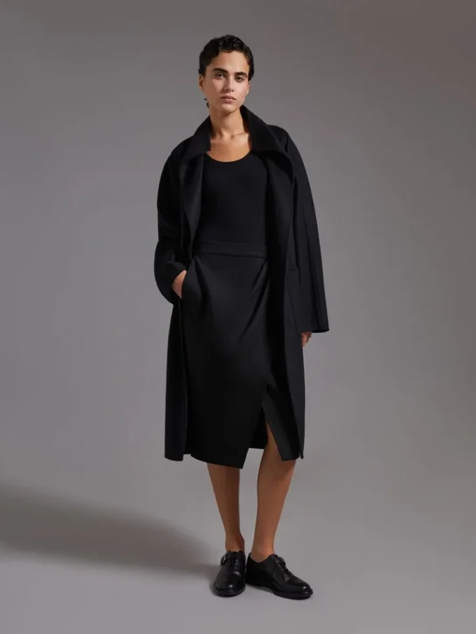 Midi cashmere cardigan coat, black