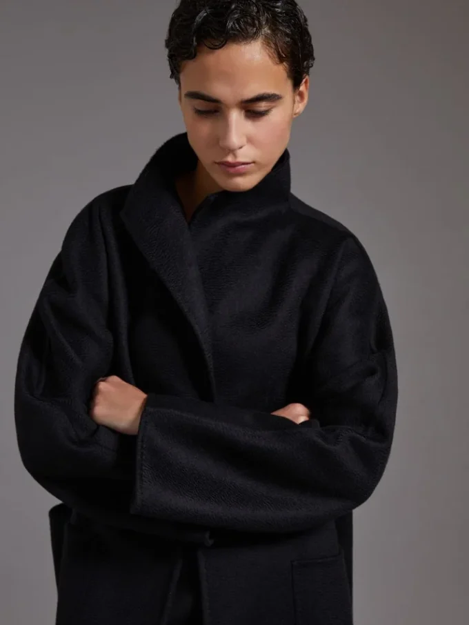 Midi cashmere cardigan coat, black