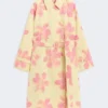 Midi trench coat in patterned water-repellent gabardine, yellow