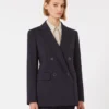 Milano-knit double-breasted jersey blazer, navy