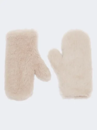 Mittens in alpaca and wool teddy fabric, beige