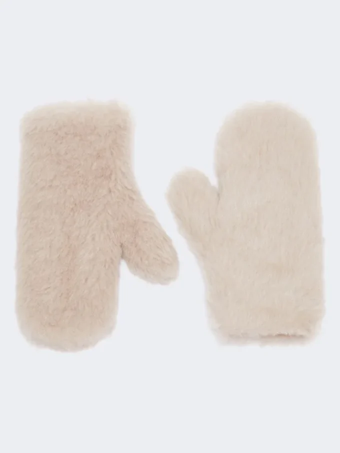 Mittens in alpaca and wool teddy fabric, beige Mittens in alpaca and wool teddy fabric, beige