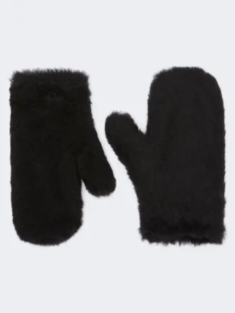 Mittens in alpaca and wool teddy fabric, black