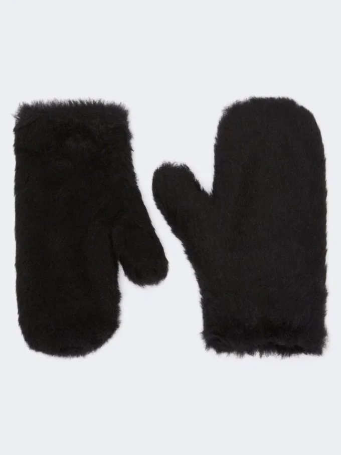 Mittens in alpaca and wool teddy fabric, black Mittens in alpaca and wool teddy fabric, black