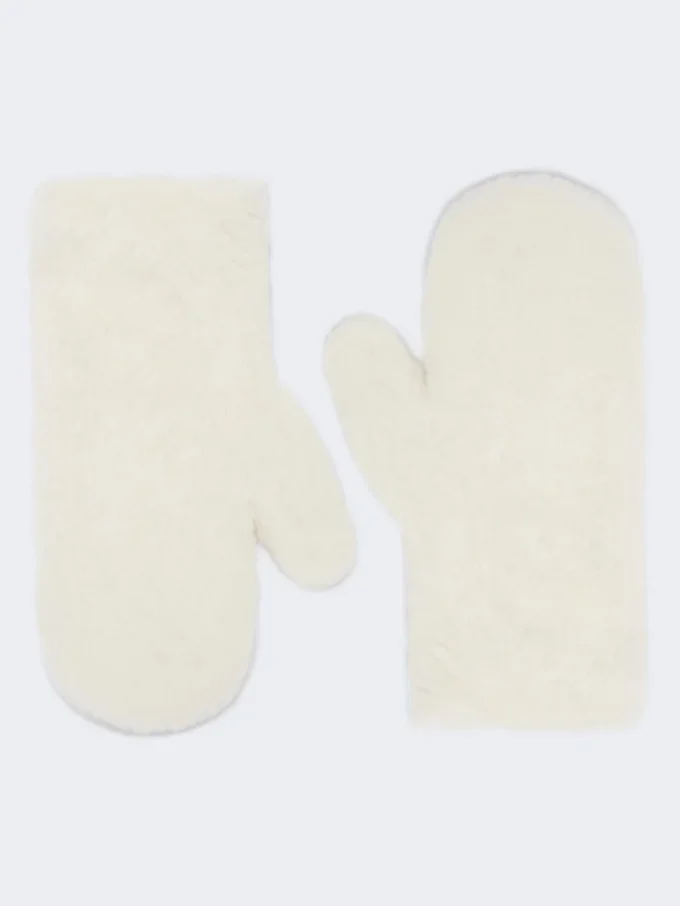 Mittens in alpaca and wool teddy fabric, optical white