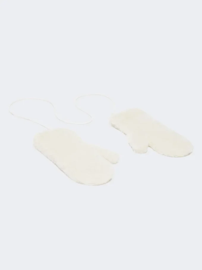 Mittens in alpaca and wool teddy fabric, optical white