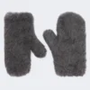 Mittens in wool and alpaca teddy fabric, medium grey