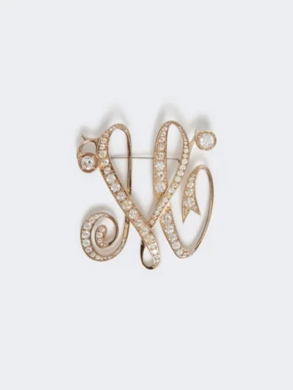 Monogram brooch with rhinestones, ivory