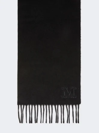 Monogram-embroidered camel stole, black
