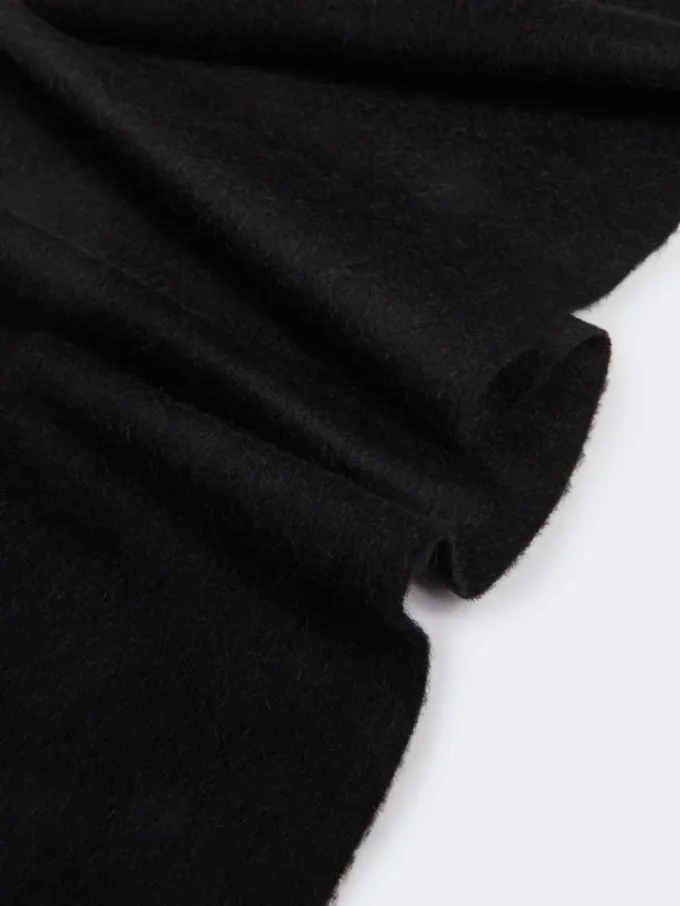 Monogram-embroidered camel stole, black Monogram-embroidered camel stole, black