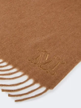 Monogram-embroidered camel stole, camel