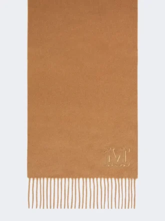 Monogram-embroidered cashmere stole, beige