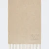 Monogram-embroidered cashmere stole, beige