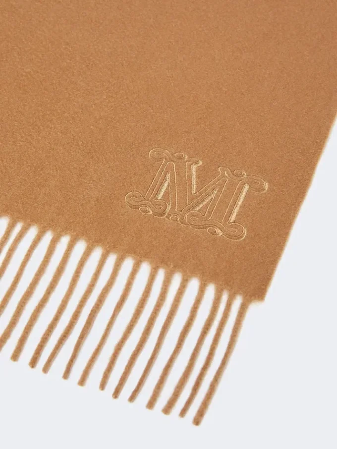 Monogram-embroidered cashmere stole, beige