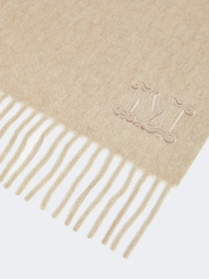 Monogram-embroidered cashmere stole, beige