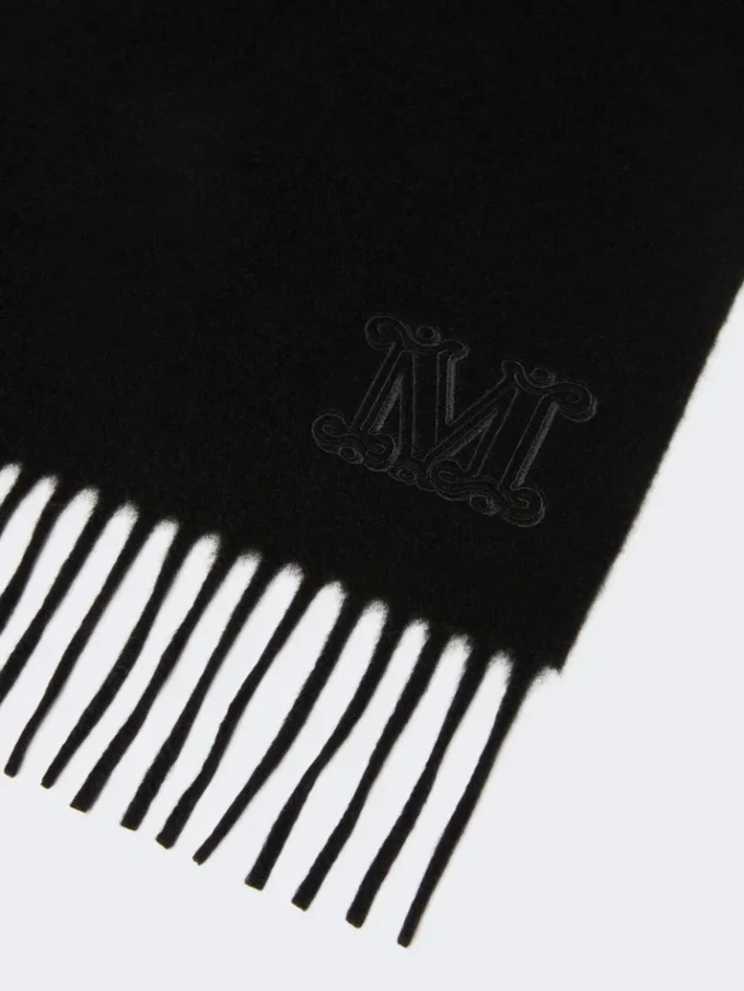 Monogram-embroidered cashmere stole, black