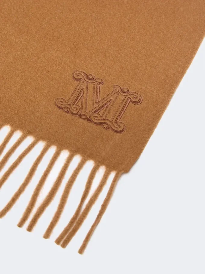 Monogram-embroidered cashmere stole, tobacco