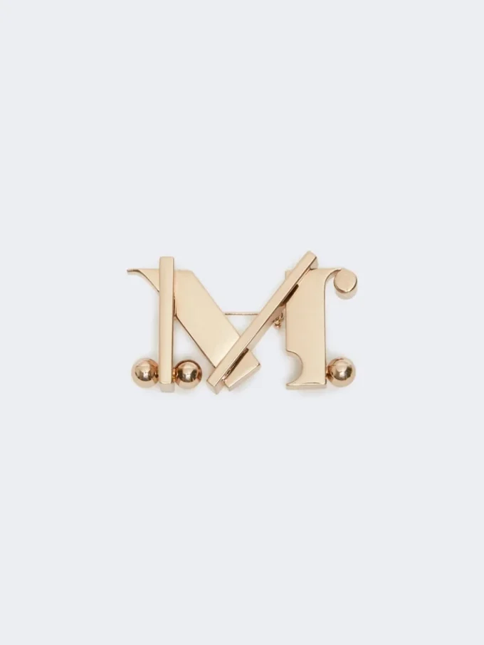 Monogram metal brooch, gold