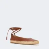 Nappa and raffia ballerinas, tobacco