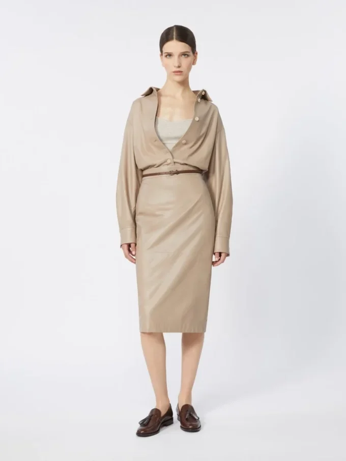 Nappa leather pencil skirt, sand Nappa leather pencil skirt, sand