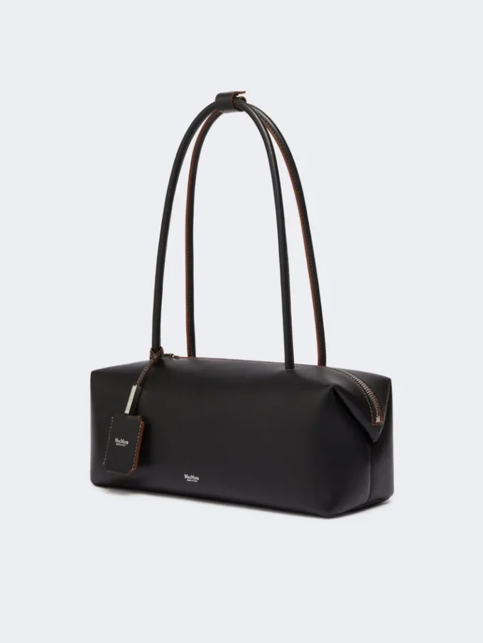 Natural leather bowler bag, black