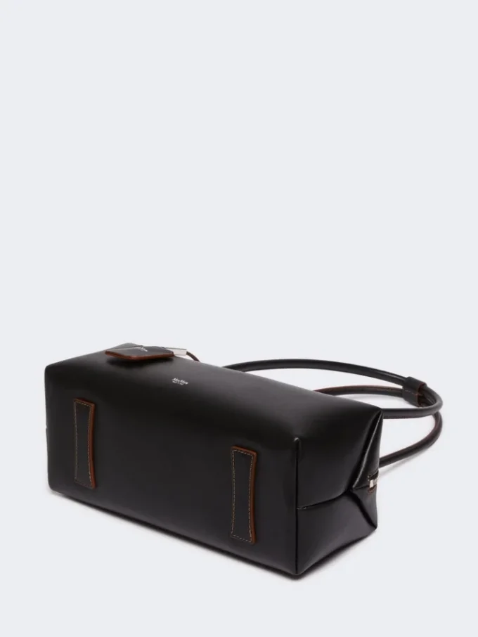 Natural leather bowler bag, black