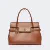 Natural leather handbag, amber brown
