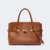 Natural leather handbag, amber brown