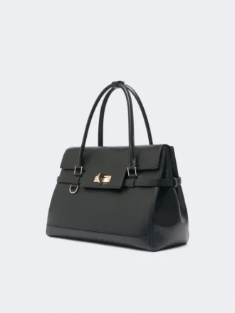 Natural leather handbag, black