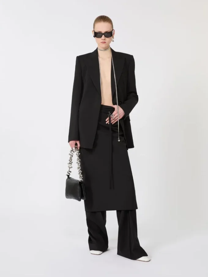 Natural stretch pure wool tailored blazer, black