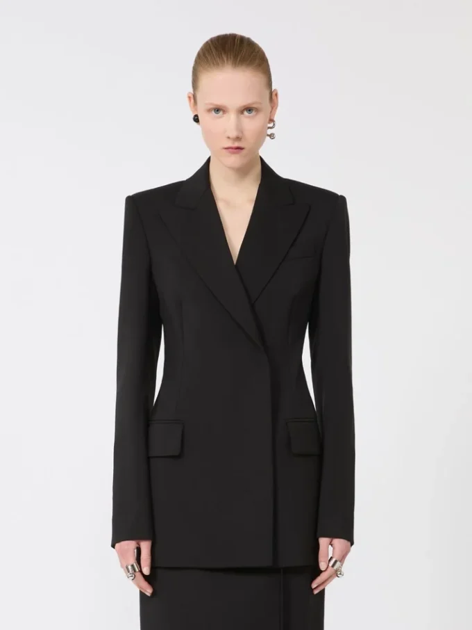 Natural stretch pure wool tailored blazer, black