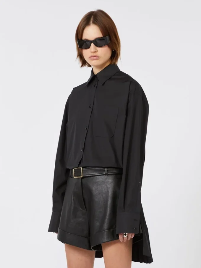 Overshirt with plissa-pleated detail, black