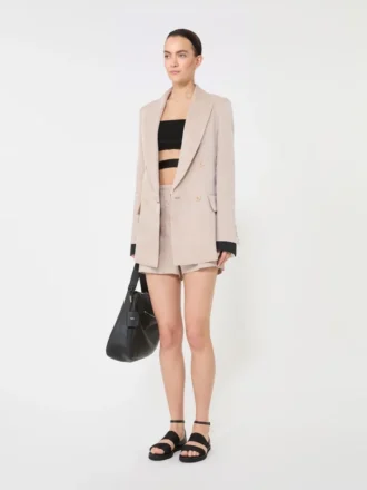 Oversized blazer in organza and linen canvas, camel