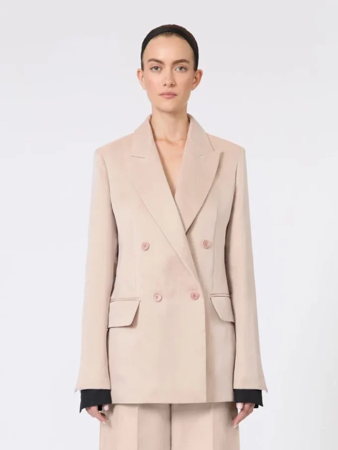 Oversized blazer in organza and linen canvas, camel